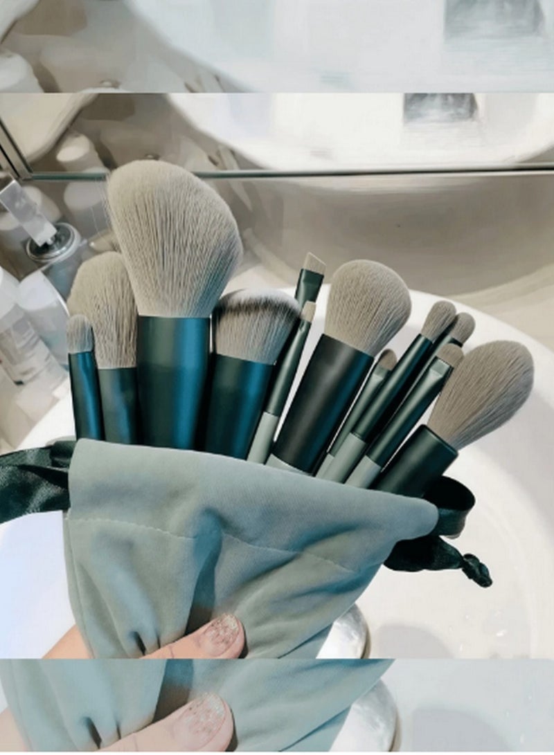 Generic 13-Piece Green & Grey Makeup Brush Set – Elegant, Soft Bristles for Professional & Daily Use  - Image 1