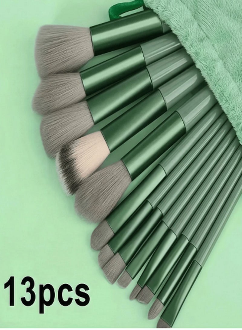 Generic 13-Piece Green & Grey Makeup Brush Set – Elegant, Soft Bristles for Professional & Daily Use  - Image 2