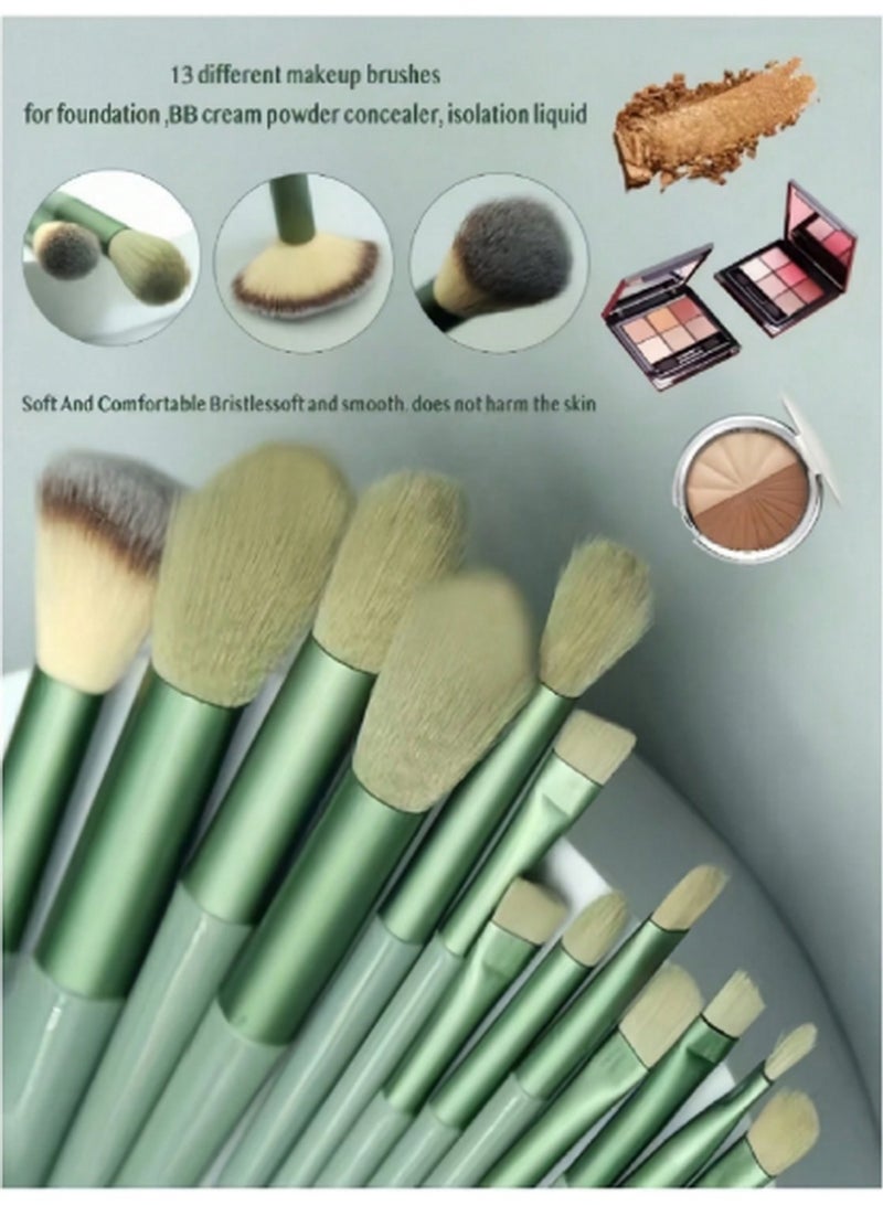 Generic 13-Piece Green & Grey Makeup Brush Set – Elegant, Soft Bristles for Professional & Daily Use  - Image 3