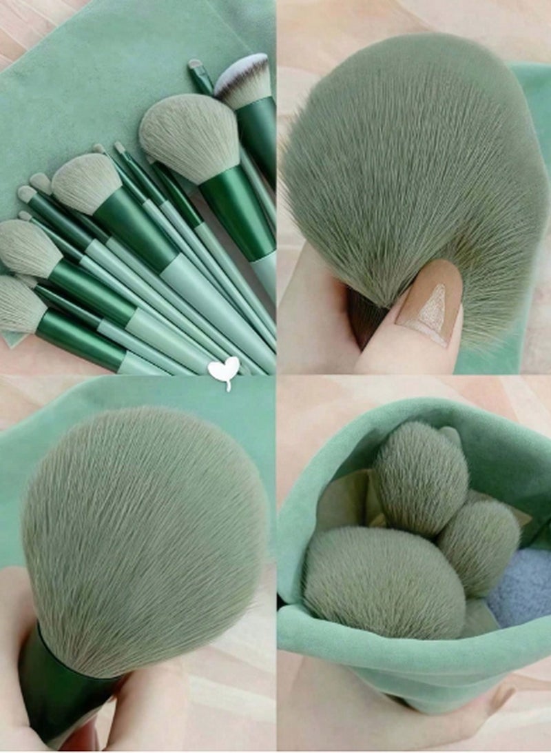 Generic 13-Piece Green & Grey Makeup Brush Set – Elegant, Soft Bristles for Professional & Daily Use  - Image 4