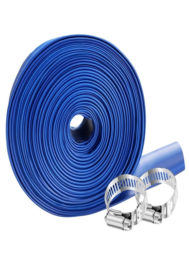 YASHINE PVC HOSE 1-1/2"*100ft,Pool Backwash Hose,Heavy Duty Reinforced Blue PVC Lay Flat Water,For Swimming Drain Pools and Clean Filters,with 2 Clamp - Image 1