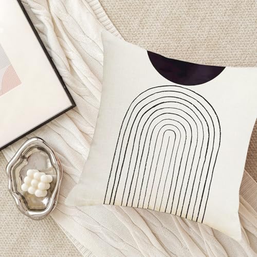 IcosaMro Black and White Throw Pillow Covers 18x18 Set of 4 Boho Throw Pillow Cover Beige Mid Century Modern Arch Sun Decor Decorative Bohemian Cotton Linen Cushion Case - Image 4