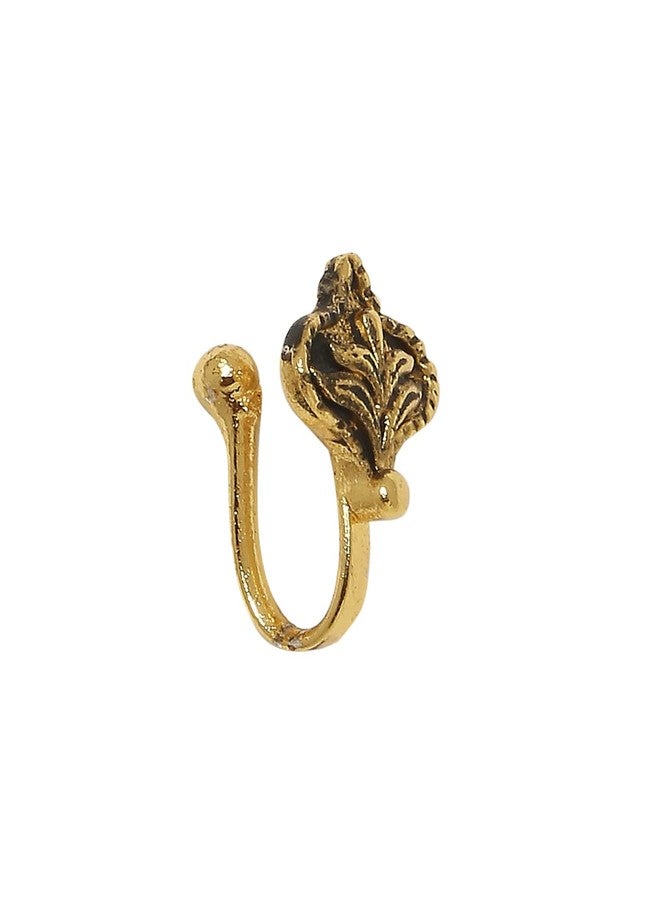 fabula by OOMPH Jewellery Antique Gold Stones & Pearls Floral Ethnic Traditional NoseRing/Nose Pin For Women & Girls Stylish Latest - Image 2