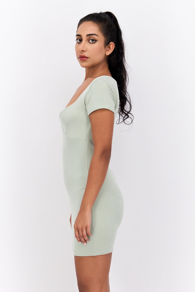 PUBLIC DESIRE Women Plain Mini Dress, Sage Green - Image 2