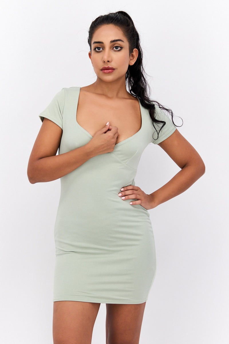 PUBLIC DESIRE Women Plain Mini Dress, Sage Green - Image 1