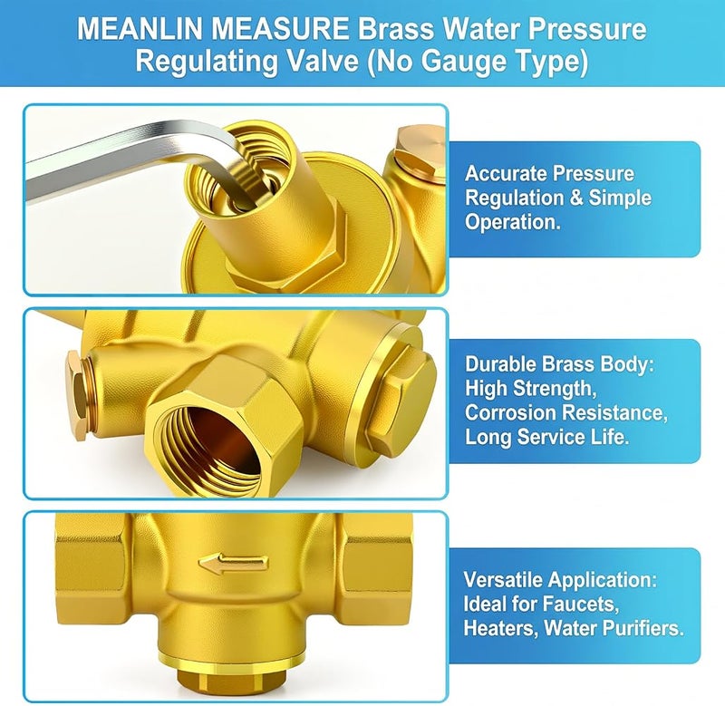 MEANLIN MEASURE MEANLIN 1 inch Brass Water Pressure regulating Valve, Pressure reducing Valve, DN25, no Gauge Type - Image 4