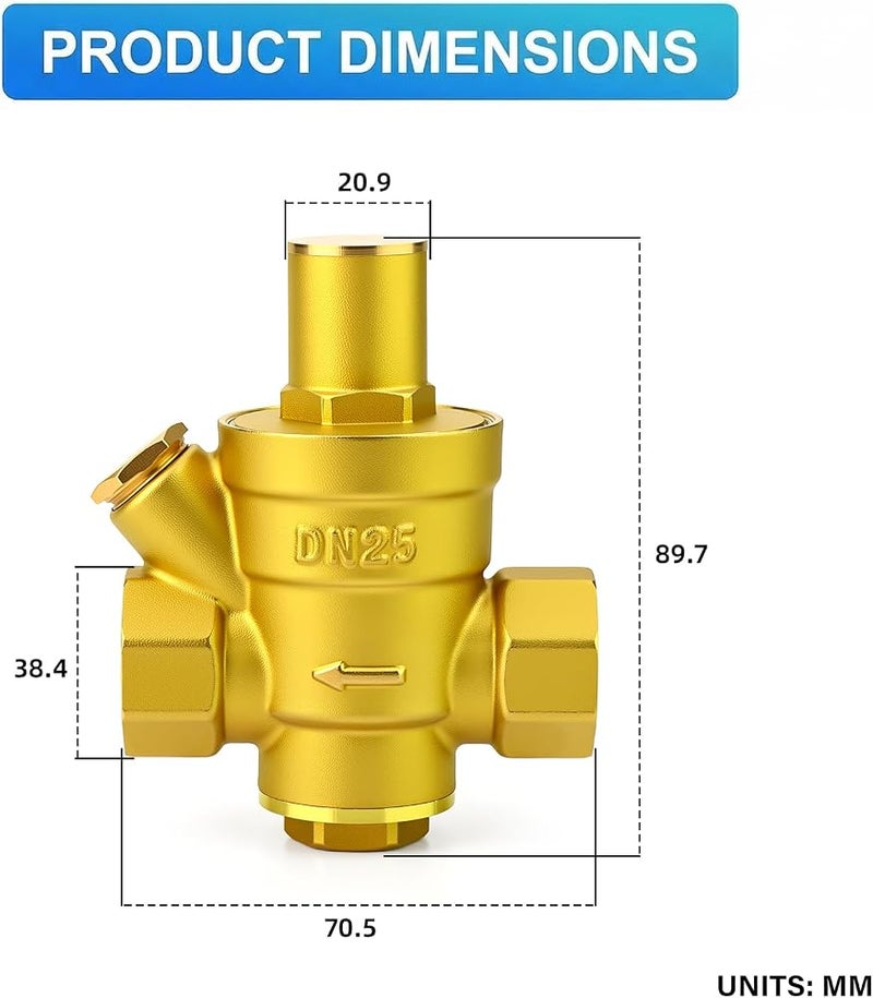 MEANLIN MEASURE MEANLIN 1 inch Brass Water Pressure regulating Valve, Pressure reducing Valve, DN25, no Gauge Type - Image 2