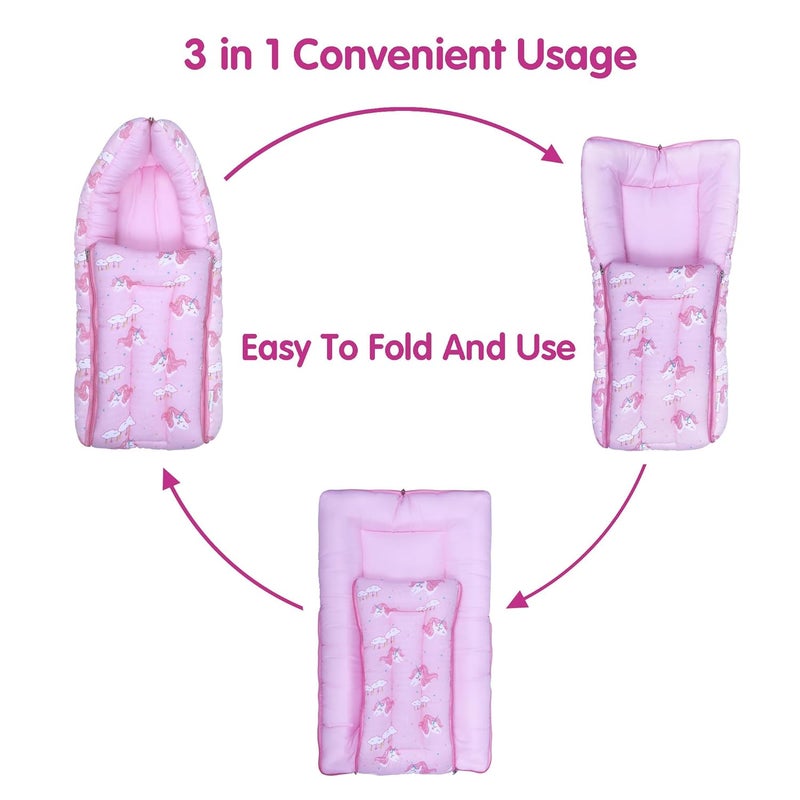 1st Step سرير الأطفال من القطن الموسلين 3 في 1، كيس نوم وعش محمول، فراش أطفال من القطن للمواليد والرضع، سرير محمول، لحمل الأطفال والنوم، سرير نوم للأطفال (PK) - Image 3