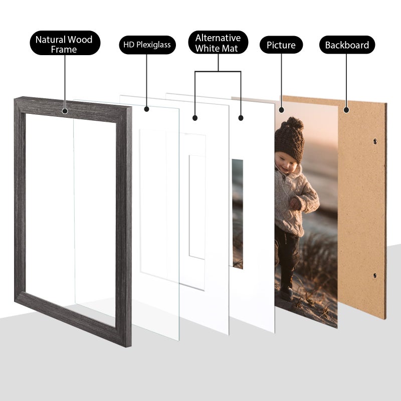 KINLINK 8x10 Picture Frames Ash Black  Wood Frames with Acrylic Plexiglass for Pictures 4x6/5x7 with Mat or 8x10 without Mat  Tabletop and Wall Mounting Display  Set of 4 - Image 3