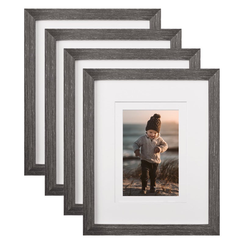 KINLINK 8x10 Picture Frames Ash Black  Wood Frames with Acrylic Plexiglass for Pictures 4x6/5x7 with Mat or 8x10 without Mat  Tabletop and Wall Mounting Display  Set of 4 - Image 1
