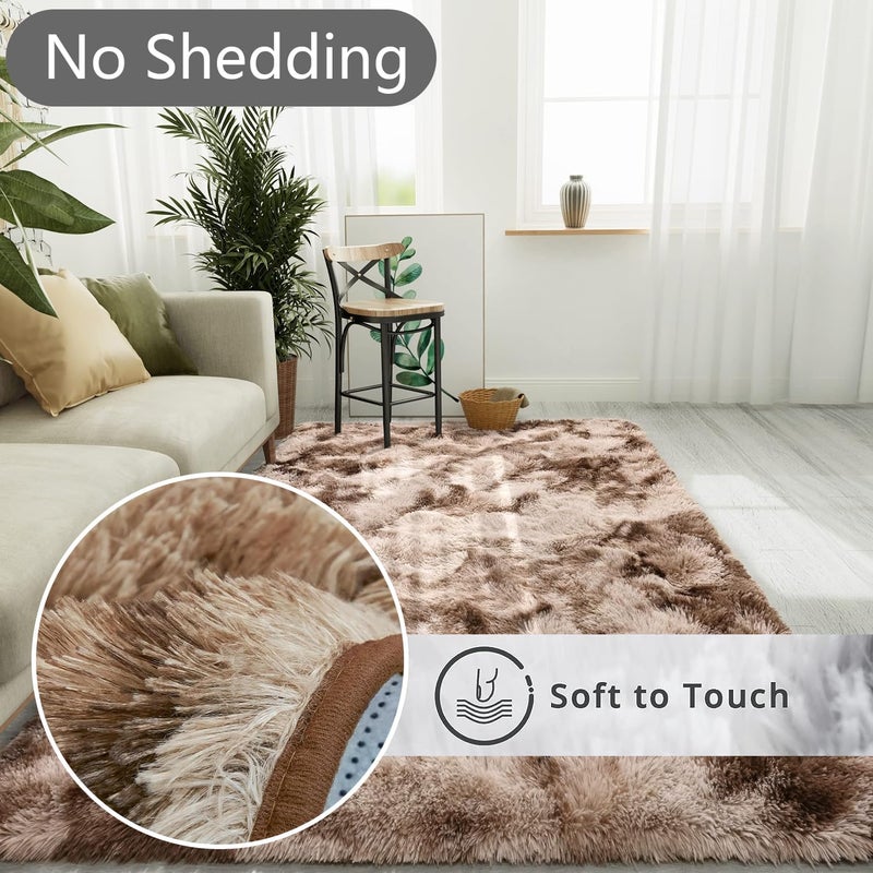 LIODUX Ultra Soft Indoor Modern Area Rugs Fluffy Living Room Carpets for Children Bedroom Home Decor Nursery Rug, Washable Furry Throw Rugs (coffee, 120 x 160 CM) - Image 4