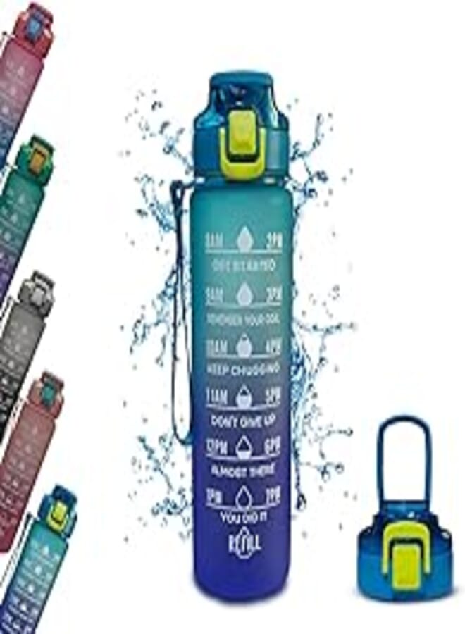 hanso Sports Water Bottle 900 ML, BPA Free Leak-proof Motivational Water Bottle for Travel, Fitness, Outdoor Sports, Home, School, Gym, Yoga &Office (Blue & Purple)
