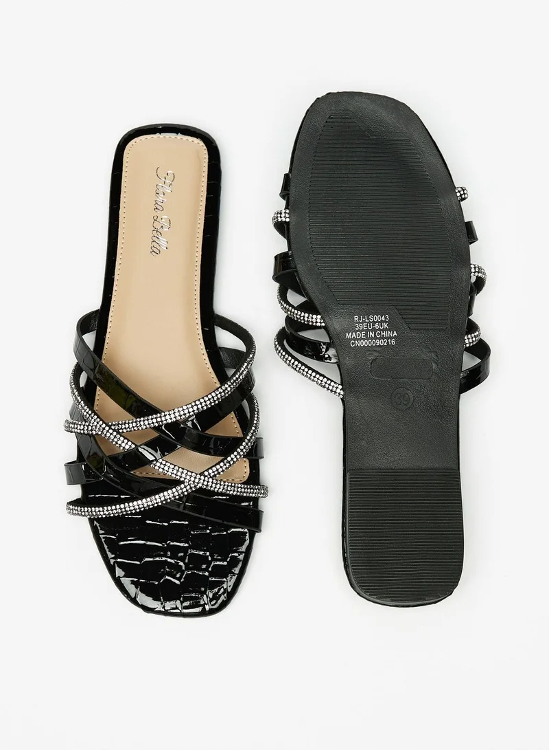 Flora Bella Embellished Cross Strap Slide Sandals
