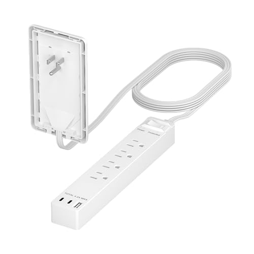 LIDER Surge Protected Outlet Extender, 4-Outlet Power Strip, 21W USB Type-A, and 2 USB Type-C Port, Ultra-Thin Wall Plate Plug with Cord Extender, Flat-Face, 5ft Cord, 1500 Joules, ETL-Listed, White - Image 1