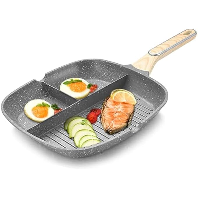 KASTWAVE Nonstick Grill Pan 3In1 Egg 11 Inch Non Stick Skillet Heat Resistant Handle 3 Section Skillet Pancake Pan Divided Cooking Pan For Breakfast Egg Bacon And Burgers Cooker