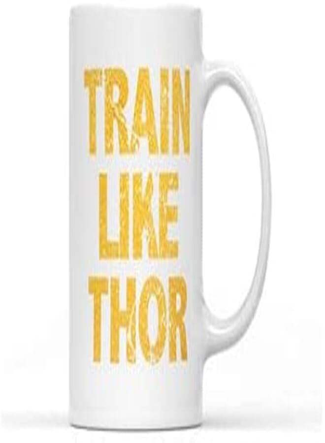 RYN PRINTED DESIGN Train Like Thor Quote Printed Coffee MUg White/Gold 250ml