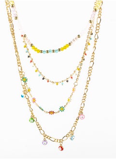 Colorful Flowers Multi Layers Chinses Gold Necklace