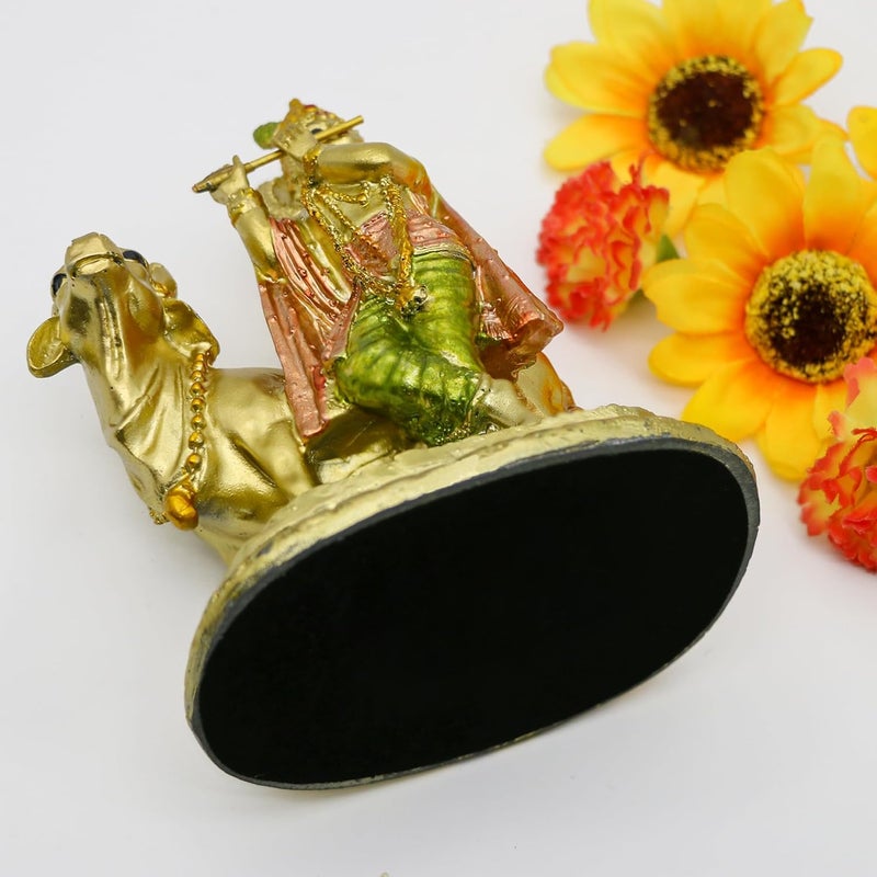alikiki Hindu God Lord Krishna Statue with Cow Nandi - Image 5