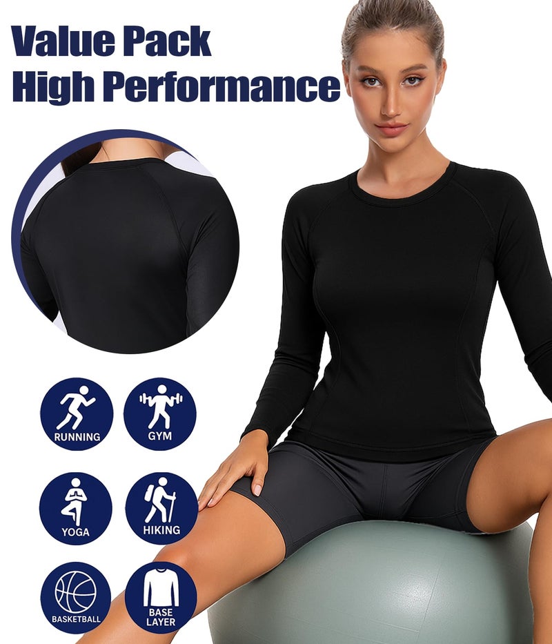 Raxilon 4 Pack Long Sleeve Compression Shirts Woman's Underscrub Athletic Workout Undershirt Dry Fit T-Shirt for Gym Running Tops - Image 5