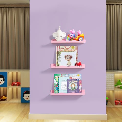 AZSKY Floating Bookshelf for Kids Floating Shelves for Wall Cloud Picture Ledge Shelf Pink 16 Inches Nursery Book Shelves Set 3 Baby Book Shelf for Kids Room Toddler Room Baby Room Nursery Decor - Image 3