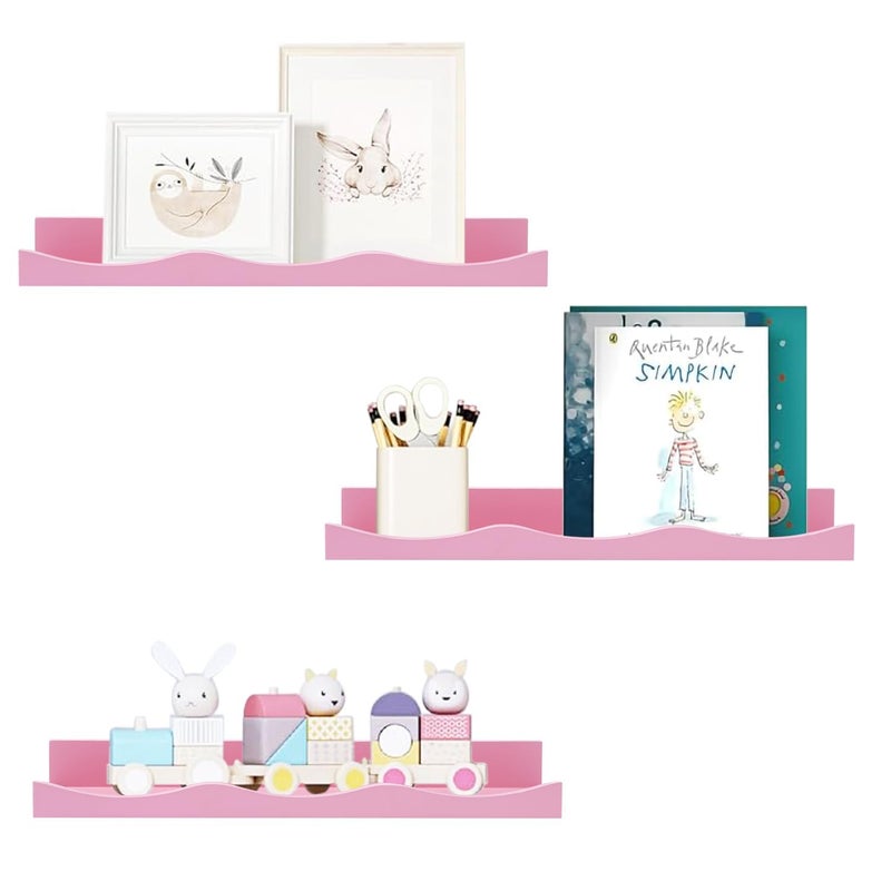 AZSKY Floating Bookshelf for Kids Floating Shelves for Wall Cloud Picture Ledge Shelf Pink 16 Inches Nursery Book Shelves Set 3 Baby Book Shelf for Kids Room Toddler Room Baby Room Nursery Decor - Image 2