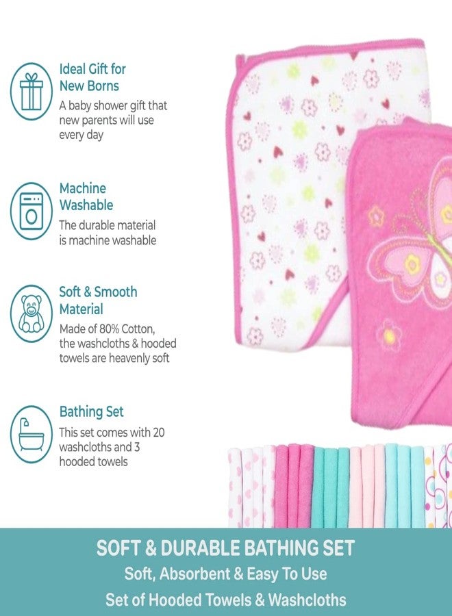 Spasilk Bath Hooded Towels & Washcloths Set for Babies, 23-Piece Gift Set, Pink Butterfly, (Gift GBA23 07) - Image 4