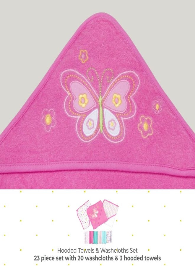 Spasilk Bath Hooded Towels & Washcloths Set for Babies, 23-Piece Gift Set, Pink Butterfly, (Gift GBA23 07) - Image 2