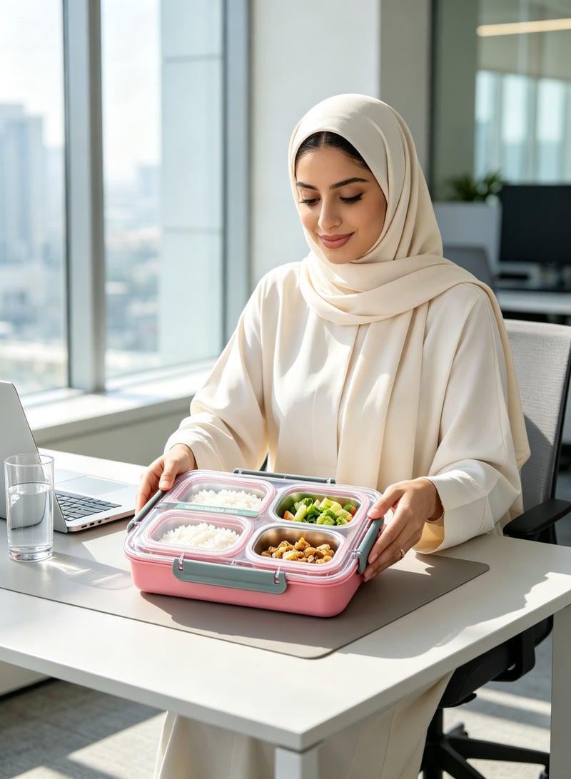 صندوق غداء فولاذي بثلاث حجرات، حافظة طعام مقسمة مضادة للتسرب، هدية عملية لرمضان والعيد للطلاب وموظفي المكاتب - Image 3