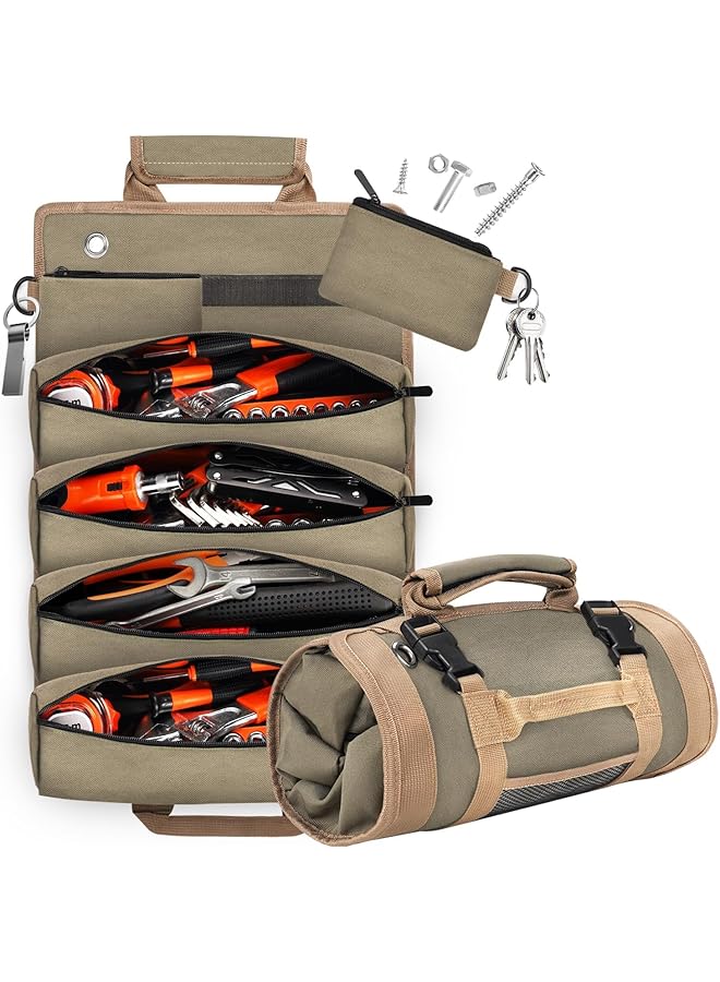 PROMASS promass Tools Pouch, Roll Up Tool Bag, Roll Tool Organizer with 3 Detachable Pouches, Tool Roll Pouch for Mechanic,Electrician,Motorcycle,Truck  - Image 1