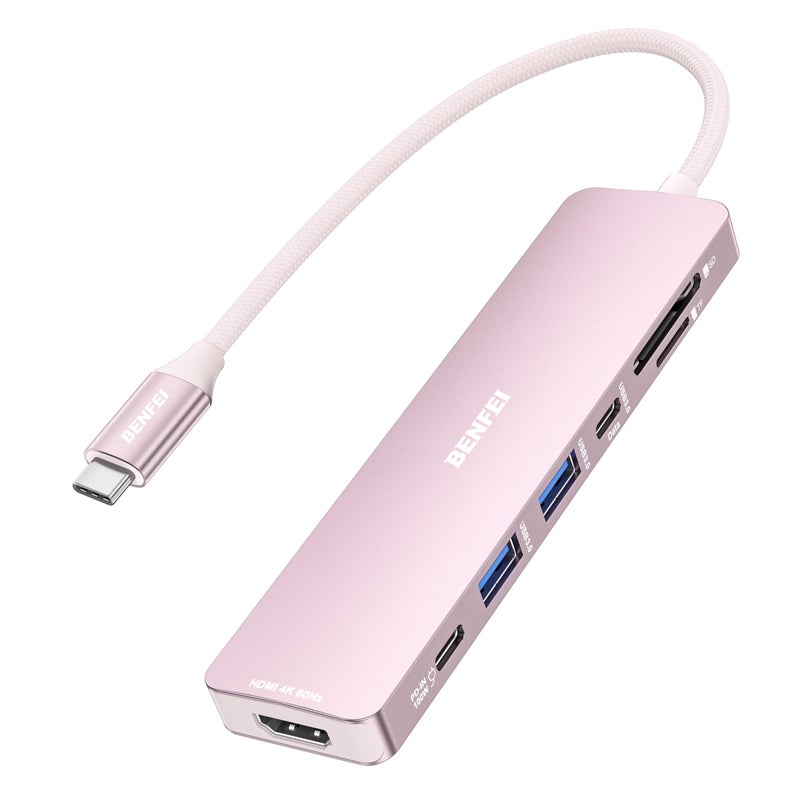 BENFEI 7-in-1 USB C Hub with HDMI(4K@60Hz), 2 USB-A, 1 USB-C Data, 100W Charge, SD/TF Card Reader, Silicone Tangle-Free Cable Compatible with MacBook Pro/Air, iPad Pro, iMac, iPhone 15 Pro/Pro Max - Image 1