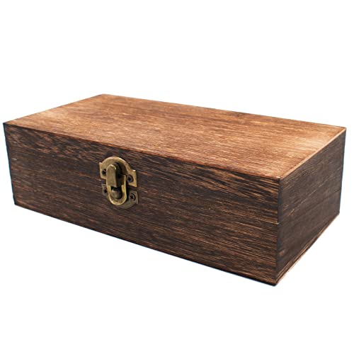 HingoFuni Wood Storage Box with Lid Solid Wood Container Box Decorative Table Large Rectangular Smooth Rustic Style Store Space to Organize Toys Cosmetics Vintage Color 7.87 * 3.93 * 2.36inch, Brown - Image 1