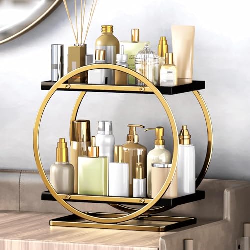 HOME CUBE 2 Tier Metal Bathroom Cosmetic Storage Organizer Vanity Organizer Makeup Organizer Countertop Cosmetic Organizer for Perfume Shampoo Bottle Soap Facewash Toiletories Dressing Table - Image 2