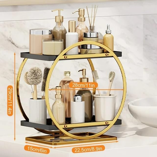 HOME CUBE 2 Tier Metal Bathroom Cosmetic Storage Organizer Vanity Organizer Makeup Organizer Countertop Cosmetic Organizer for Perfume Shampoo Bottle Soap Facewash Toiletories Dressing Table - Image 5