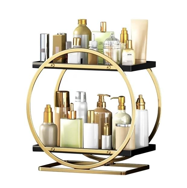 HOME CUBE 2 Tier Metal Bathroom Cosmetic Storage Organizer Vanity Organizer Makeup Organizer Countertop Cosmetic Organizer for Perfume Shampoo Bottle Soap Facewash Toiletories Dressing Table - Image 1