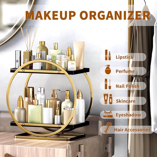 HOME CUBE 2 Tier Metal Bathroom Cosmetic Storage Organizer Vanity Organizer Makeup Organizer Countertop Cosmetic Organizer for Perfume Shampoo Bottle Soap Facewash Toiletories Dressing Table - Image 4
