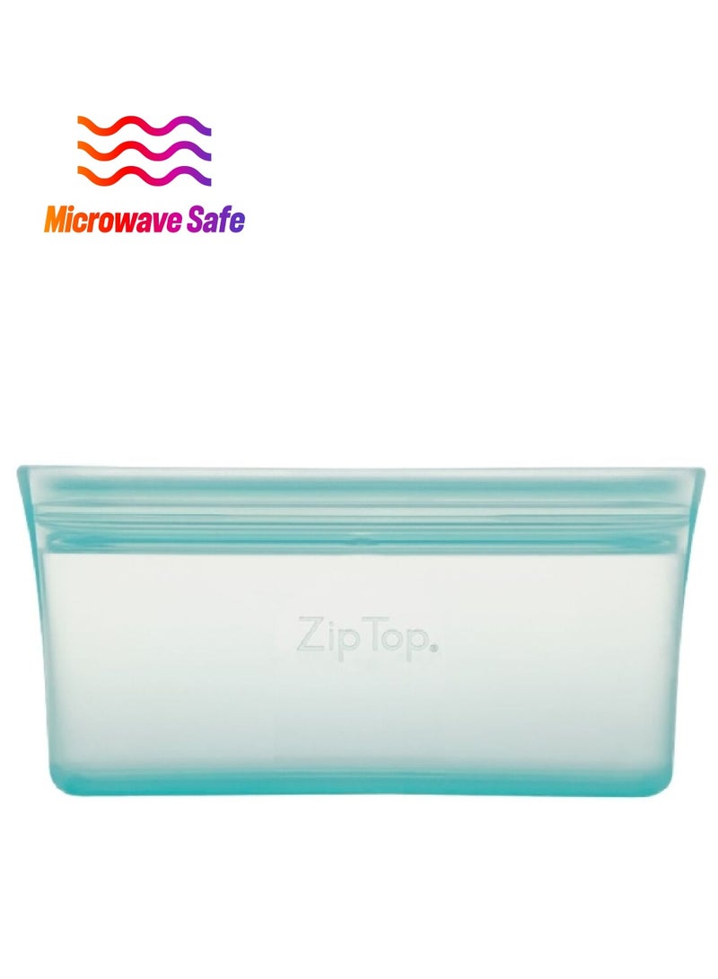 زيب توب آمنة للاستخدام في الميكروويف وغسالة الأطباق، خالية من مادة BPA، حاوية وجبات خفيفة من السيليكون محكمة الغلق وقابلة لإعادة الاستخدام باللون الأخضر سعة 1.18 لتر 6037421 - Image 1