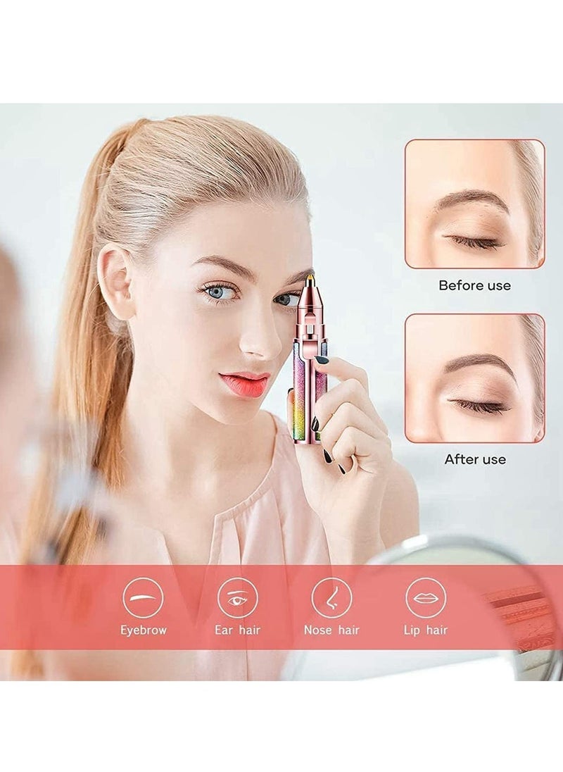 ELTRAZONE Eyebrow Trimmer Facial Hair Remover for Women, Rechargeable Body Face Hair Shaver Razor USB Electric Remover Nose Lips Armpit Bikini Painless Built-in LED Light Lady Gift (Rainbow 1 Pack 2 Heads) - Image 4