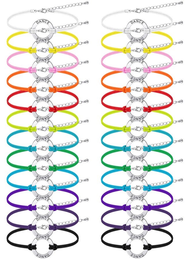 Funtery 24 Pcs Dance Bracelet Bulk Recital Gifts for Girls Team Charm Jewelry Wax Rope Adjustable Dancer Accessories(Multi Colors) - Image 1