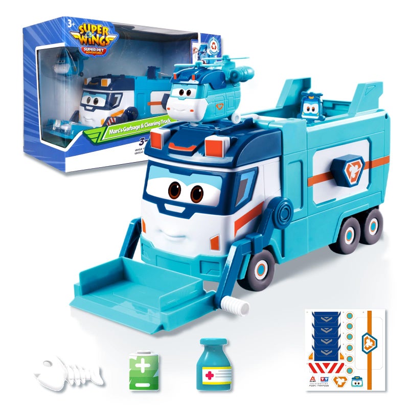 Super Wings Garbage Truck Large Trash Marc and Cleaning Helicopter Shine Recycling Dump Play Set Vehicle Learning Toys Set Street Sweeper Cars Toys for Boys Kids Ages 3 4 5 6 7 8 9 - Image 3