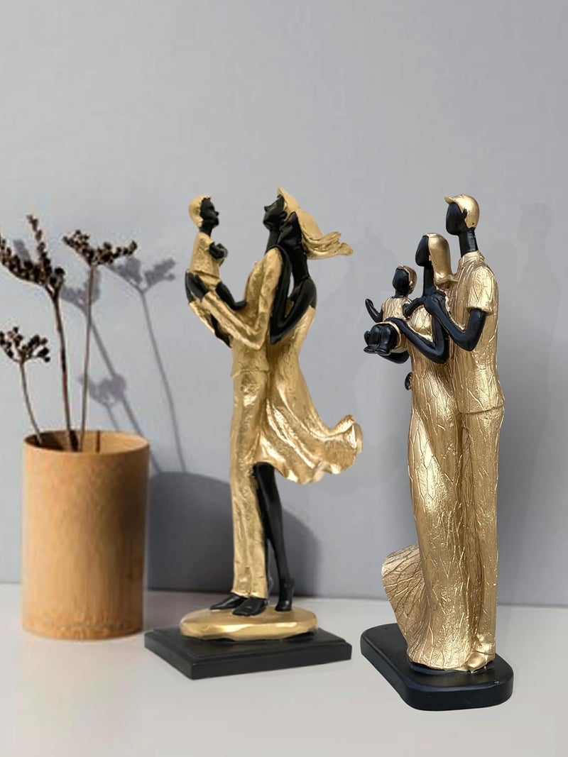 XTORE تماثيل ثنائية أنيقة من الراتنج الأسود والذهبي مع طفل لتزيين المنزل (عبوة من 2، أسود وذهبي) - Image 5