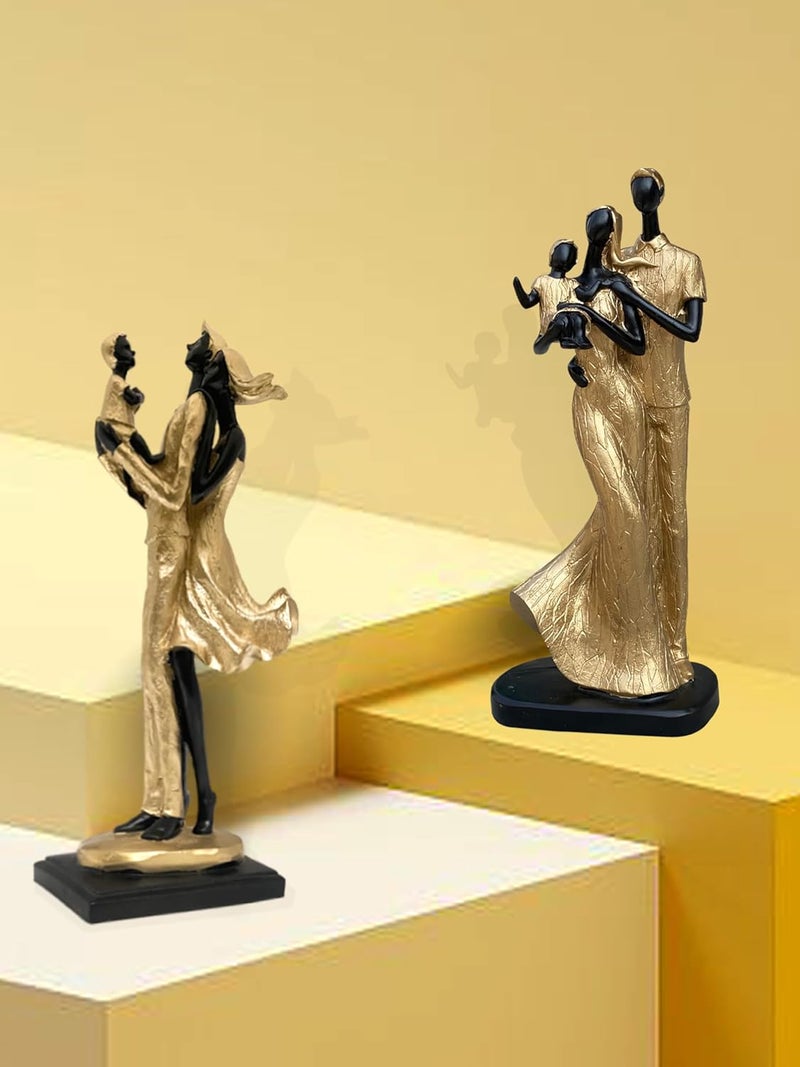 XTORE تماثيل ثنائية أنيقة من الراتنج الأسود والذهبي مع طفل لتزيين المنزل (عبوة من 2، أسود وذهبي) - Image 1