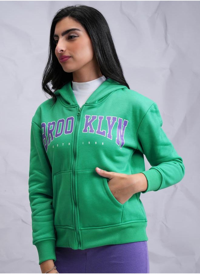 Tokyo Talkies Zipper Front Printed Hooded Sweatshirt by Styli  - Image 4