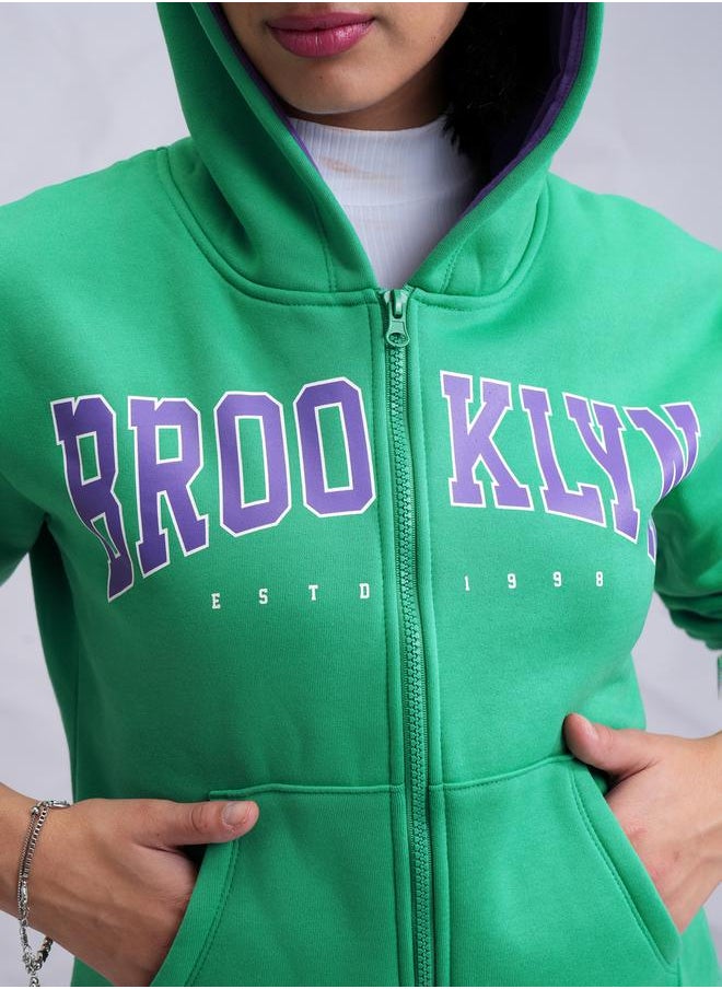 Tokyo Talkies Zipper Front Printed Hooded Sweatshirt by Styli  - Image 5