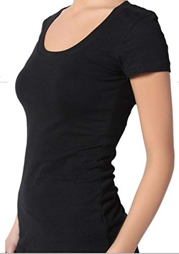Active Products Women's Basic Deep Scoop Neck with Cap Short Sleeves Black Small - Image 2