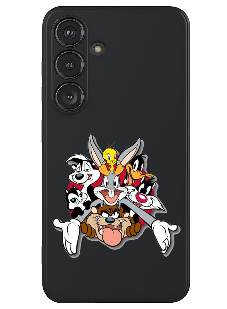 Theodor Protective Slim Fit Case Liquid Silicone Cover with Full Body Protection Anti-Scratch Shockproof Case For Samsung Galaxy S25 Plus (Black) - Looney Tunes - Image 1