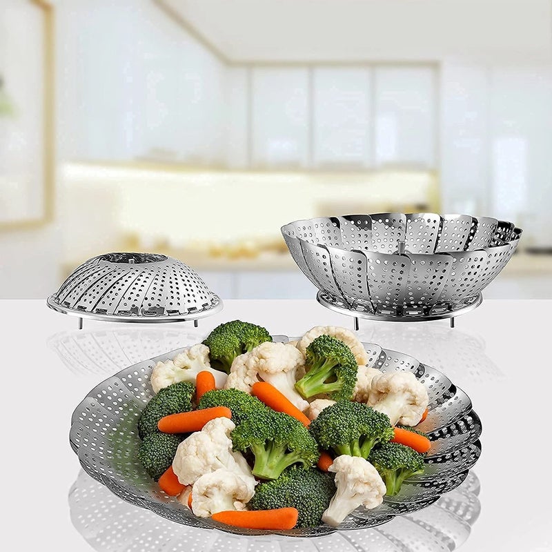 HaRvic HaRvic Vegetable Steamer Basket Stainless Steel Vegetable Fruit Steamer Punching Food Drain Bowl Basket Stainless Steel Steamer 23 cm  - Image 1