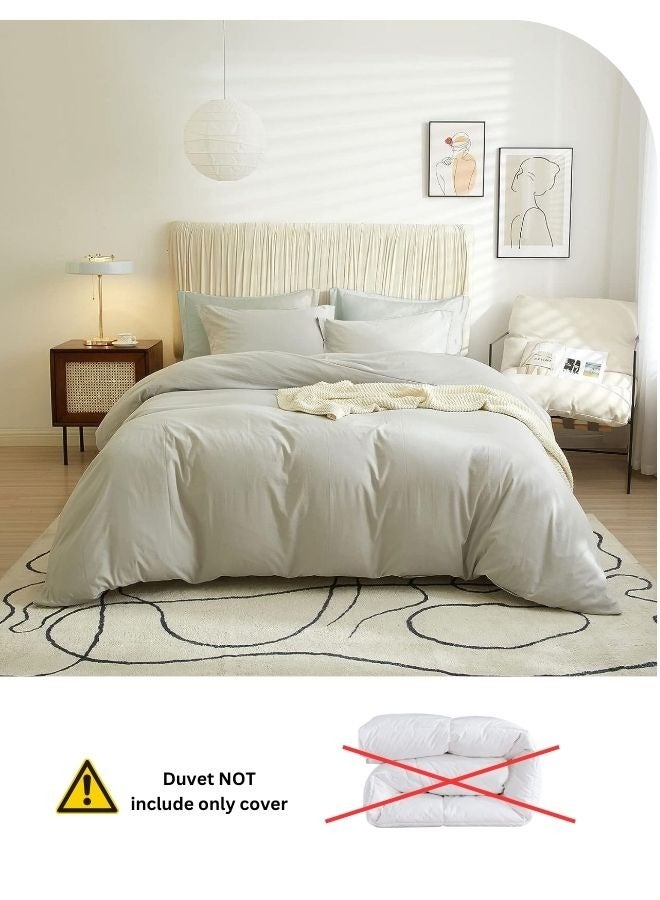 LUNA Home Washable Cotton 6 Piece King Size Duvet Cover Plain Design Light Gray - Image 3