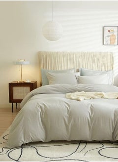 LUNA Home Washable Cotton 6 Piece King Size Duvet Cover Plain Design Light Gray  - Image 1