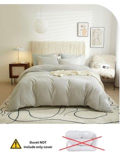 LUNA Home Washable Cotton 6 Piece King Size Duvet Cover Plain Design Light Gray  - Image 4
