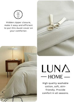 LUNA Home Washable Cotton 6 Piece King Size Duvet Cover Plain Design Light Gray  - Image 5